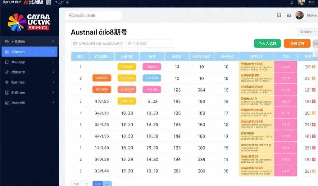 高清桌面截图展示一个精心设计的电子表格模板，上面有澳洲幸运8期号、开奖号码、个人选择等栏目，色彩分明，易于阅读